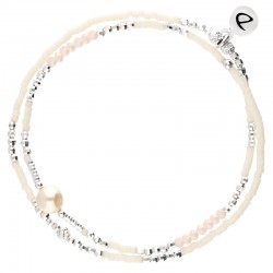 Bracelet multitours élastiqué SPRING argent - Perles beige & Nacre - DORIANE Bijoux