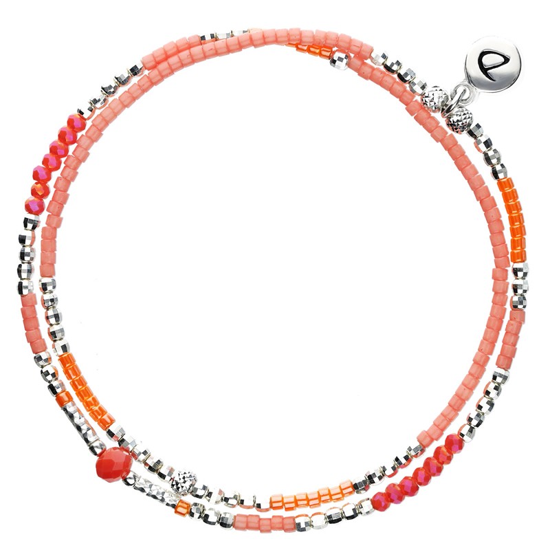 Bracelet multitours élastiqué SPRING argent - Perles orange corail - DORIANE Bijoux