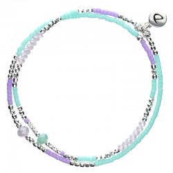 Bracelet multitours élastiqué SPRING argent - Perles violet turquoise - DORIANE Bijoux