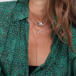 Collier court fin en argent - Chaînes diamantée & Plastron maille gourmette