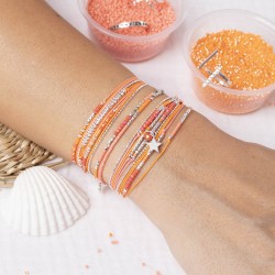 Bracelet multitours élastiqué ALBA argent - Perles orange & corail TAILLE M