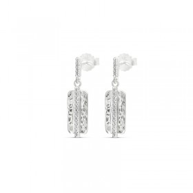 Boucles d'oreilles Pendantes Argent - Plaque martelée & zircons blancs - DORIANE Bijoux