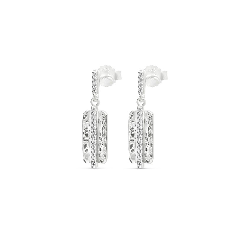 Boucles d'oreilles Pendantes Argent - Plaque martelée & zircons blancs - DORIANE Bijoux Boucles d'oreilles Pendantes Argent - Plaque martelée & zircons blancs - DORIANE Bijoux