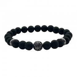 Bracelet perles homme élastiqué - Agates noires & Pierres de lave LOOP AND CO