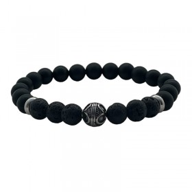 Bracelet perles homme élastiqué - Agates noires & Pierres de lave LOOP AND CO