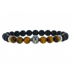 Bracelet perles homme élastiqué - Agates noires & Oeil de tigre