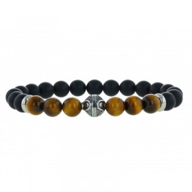 Bracelet perles homme élastiqué - Agates noires & Oeil de tigre