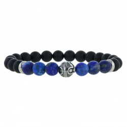 Bracelet perles homme élastiqué - Onyx noir & Lapis Lazuli LOOP AND CO