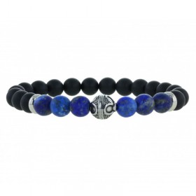 Bracelet perles homme élastiqué - Onyx noir & Lapis Lazuli LOOP AND CO