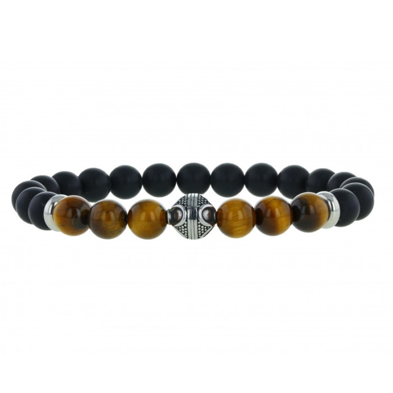 Bracelet perles homme élastiqué - Onyx noir & Oeil de tigre