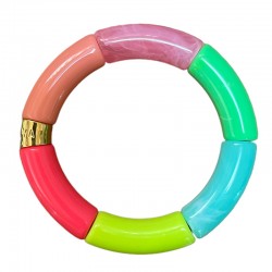 Bracelet jonc élastiqué PIPOCA NEON 2 - Rose, saumon, jaune & vert fluo PARABAYA