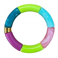 Bracelet jonc élastiqué NEON 1 - Violet rose vert turquoise & jaune fluo PARABAYA