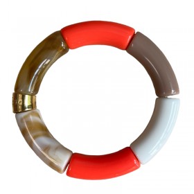 Bracelet jonc élastiqué LARANJA 1 - Corail écaille beige & taupe PARABAYA bracelet élastique