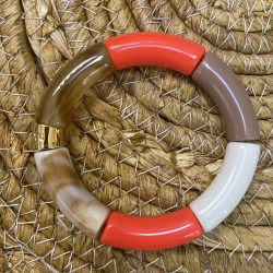 Bracelet jonc élastiqué LARANJA 1 - Corail écaille beige & taupe
