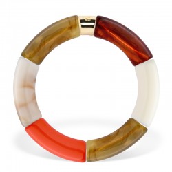 Bracelet jonc élastiqué PIPOCA LARANJA 2 - Corail écaille caramel & blanc