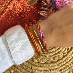 Bracelet Jonc BOUDDHISTE Chance torsadé - Orange violet fuschia inédit TAILLE S