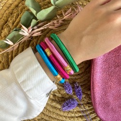 Bracelet Jonc BOUDDHISTE Chance & Fortune Fils de soie unis, tecturé épais, vert inédit TAILLE S