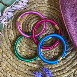 Bracelet Jonc BOUDDHISTE Chance & Fortune Fils de soie unis, tecturé épais, vert inédit TAILLE S