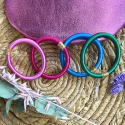 Bracelet Jonc BOUDDHISTE Chance & Fils de soie unis, tecturé épais, rose fuchsia inédit TAILLE M