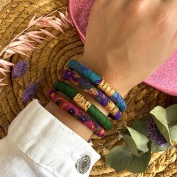 Bracelet Jonc BOUDDHISTE Chance - Tissu Sari vintage, Texturé épais, violet inédit TAILLE S