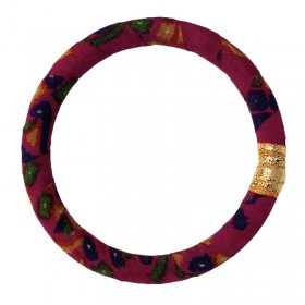 Bracelet Jonc BOUDDHISTE Chance - Tissu Sari vintage, Texturé épais, rose fuschia signé Maison IZEL