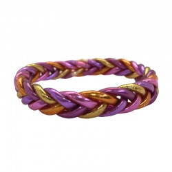 Bracelet Jonc BOUDDHISTE Chance - Texturé épais, double tressé orange rose violet inédit TAILLE L