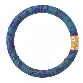Bracelet Jonc BOUDDHISTE Chance - Tissu Sari vintage, Texturé épais, bleu turquoise violet MAISON IZEL