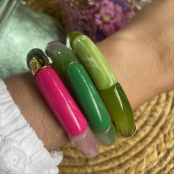 Bracelet jonc élastiqué MANDEVILLA 1 - Vert fuchsia & rose poudré