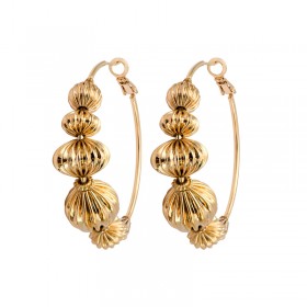 Boucles d'oreilles créoles INTI Perles dorées striées - 4,5 cm Bijoux Satellite