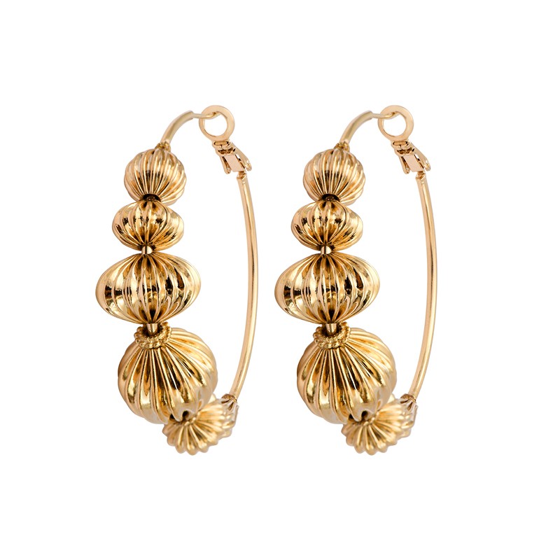 Boucles d'oreilles créoles INTI Perles dorées striées - 4,5 cm Bijoux Satellite Boucles d'oreilles créoles INTI Perles dorées striées - 4,5 cm Bijoux Satellite