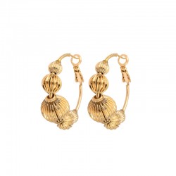 Boucles d'oreilles créoles Perles dorées striées - 3 cm