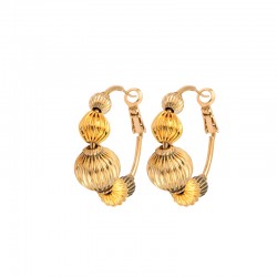 Boucles d'oreilles créoles INTI Perles noir doré striées - 3 cm