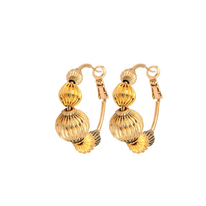 Boucles d'oreilles créoles INTI Perles noir doré striées - 3 cm Boucles d'oreilles créoles INTI Perles noir doré striées - 3 cm