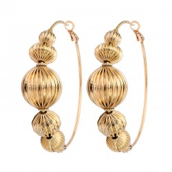 Boucles d'oreilles créoles INTI Or & Perles dorées striées - 3 cm signées SATELLITE