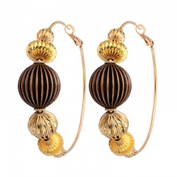 Boucles d'oreilles créoles INTI Or boules striées bronze doré - 6,5 cm SATELLITE BIJOUX
