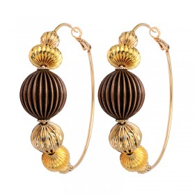 Boucles d'oreilles créoles INTI Or boules striées bronze doré - 6,5 cm SATELLITE BIJOUX