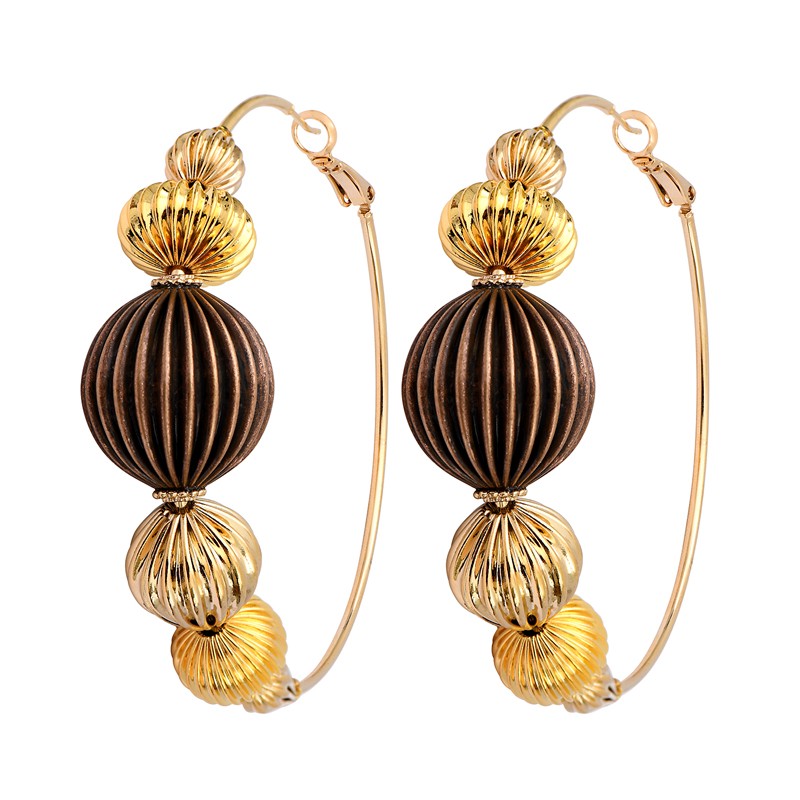 Boucles d'oreilles créoles INTI Or boules striées bronze doré - 6,5 cm SATELLITE BIJOUX