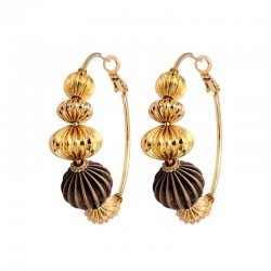 Boucles d'oreilles créoles INTI Or - Perles dorées & Perle oxydée striées - 2 cm signées SATELLITE