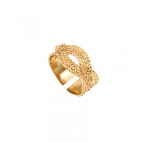 Bague large ajustable NOLITA dorée - Anneau & Croisés multi chaînes signée SATELLITE