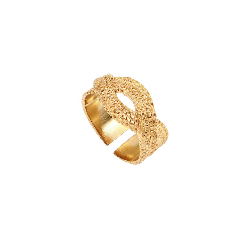 Bague large ajustable NOLITA dorée - Anneau & Croisés multi chaînes signée SATELLITE Bague large ajustable NOLITA dorée - Anneau & Croisés multi chaînes signée SATELLITE