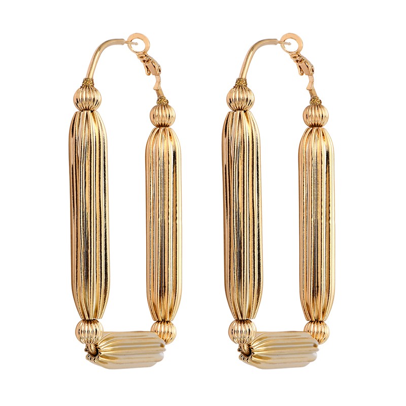 Boucles d'oreilles créoles rectangulaires INTI Or - Perles & Tubes striés SATELLITE Boucles d'oreilles créoles rectangulaires INTI Or - Perles & Tubes striés SATELLITE