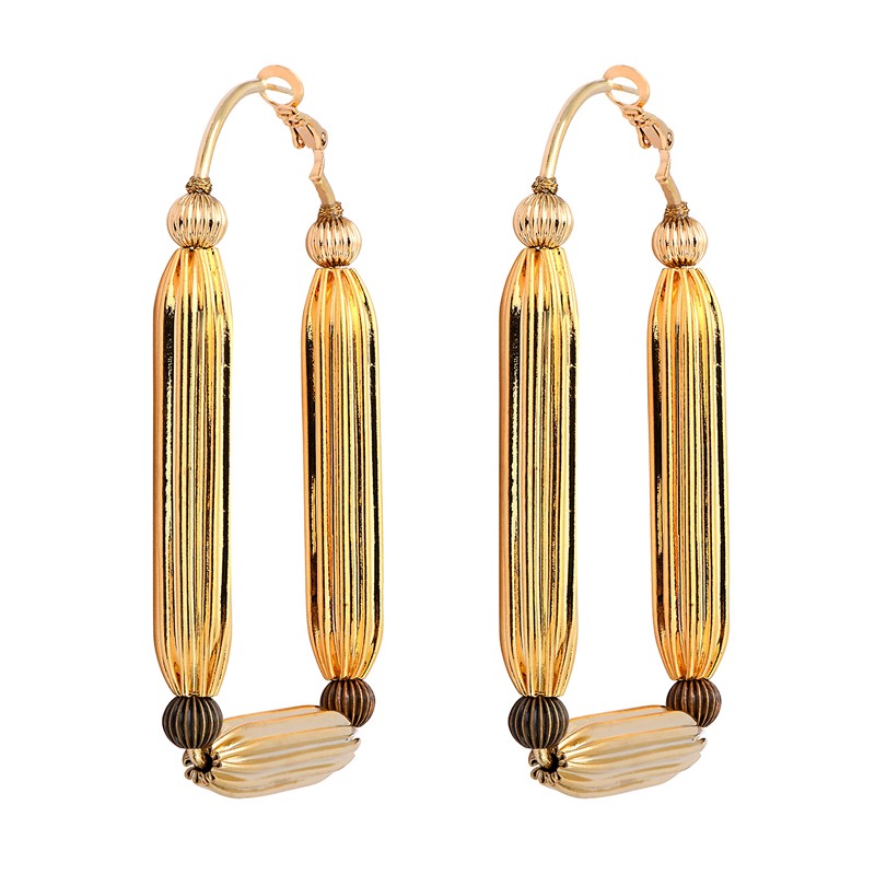 Boucles d'oreilles rectangulaires INTI bronze doré - Tubes striés SATELLITE Boucles d'oreilles rectangulaires INTI bronze doré - Tubes striés SATELLITE