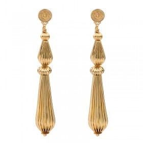 Boucles d'oreilles Puces Pendantes INTI Or - Perles & Gouttes striées signées SATELLITE