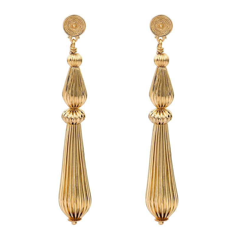 Boucles d'oreilles Puces Pendantes INTI Or - Perles & Gouttes striées signées SATELLITE Boucles d'oreilles Puces Pendantes INTI Or - Perles & Gouttes striées signées SATELLITE