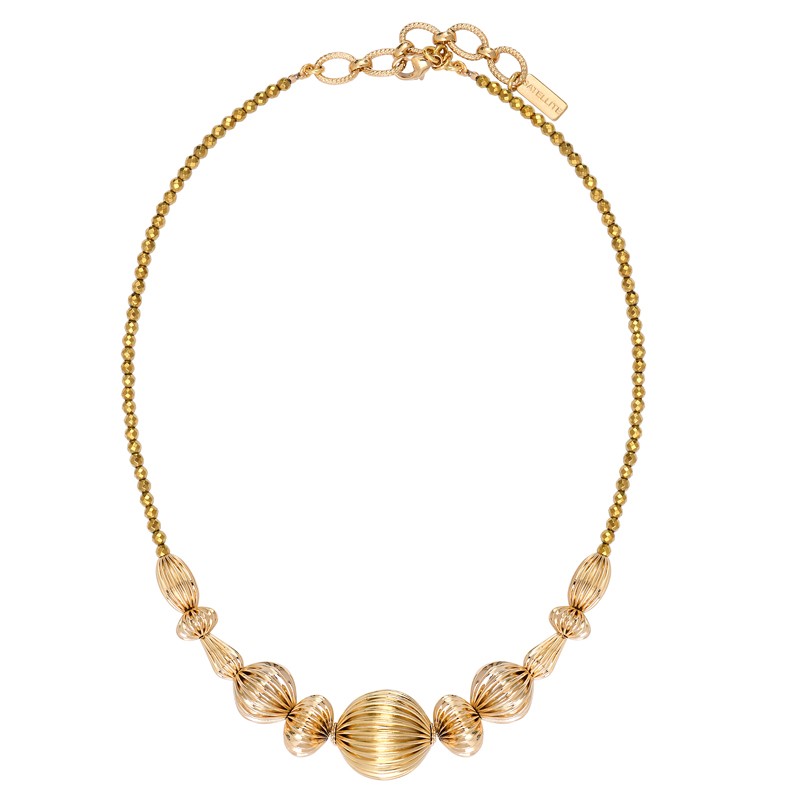 Collier court INTI Or - Perles Hématites & Plastron perles striées signé SATELLITE Collier court INTI Or - Perles Hématites & Plastron perles striées signé SATELLITE