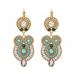 Boucles d'oreilles Pendantes CIRCUS Or - Dormeuses antik & Perles blanches turquoises signées SATELLITE
