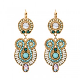 Boucles d'oreilles Pendantes CIRCUS Or - Dormeuses antik & Perles blanches turquoises signées SATELLITE