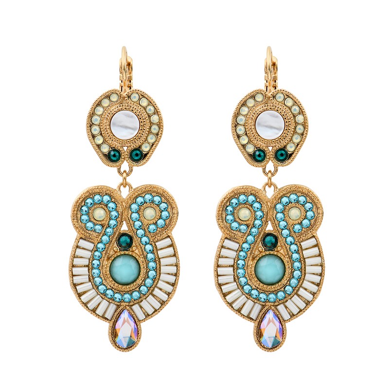 Boucles d'oreilles Pendantes CIRCUS Or - Dormeuses antik & Perles blanches turquoises signées SATELLITE Boucles d'oreilles Pendantes CIRCUS Or - Dormeuses antik & Perles blanches turquoises signées SATELLITE