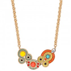 Collier court chaîne CIRCUS Or - Plastron antique & Perles corail
