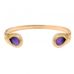 Bracelet Jonc ouvert MIKONA doré & Gouttes plumes de faisan violet signé SATELLITE